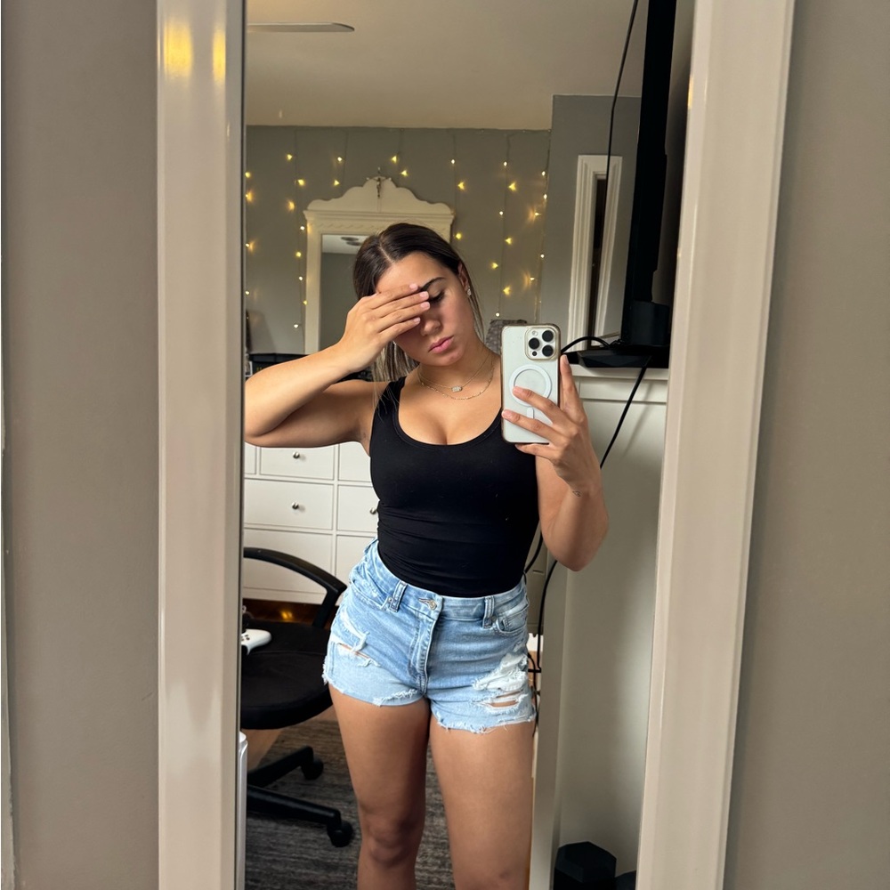 American Eagle Outfitters Blue Jean Shorts Distressed High-Waisted